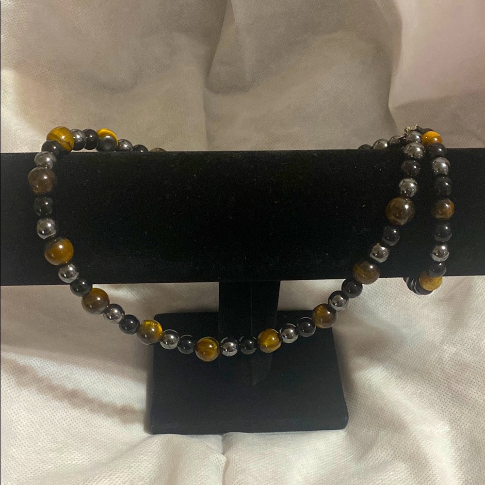 Source Unknown Tiger Eye and Hematite Beaded Necklace - Brown and Silver